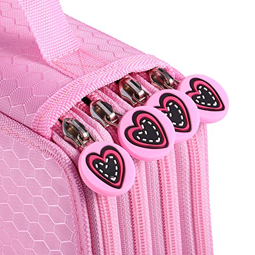Yosoo Oxford Mehrschicht Stiftemappe für 72 Buntstifte make-up Pinsel Tasche Pencil Organizer Pen Tasche stationäre Stiftetasche mit großer Kapazität (Rosa) - 2