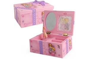 HUDHOWKS Carillon per ragazza che balla, squisito portagioie musicale, aspetto rosa con graziosi nodi a fiocco, pratico specchio per trucco, plastica resistente e materiale in lega, bordi lisci sicuri, buon