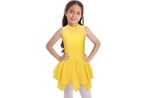 Doomiva Mädchen Eiskunstlaufkleid Ärmellose Kürkleid Rollkunstlauf Tanzkleid Einfarbig Rollschuhkleid Tanz Trikotanzug