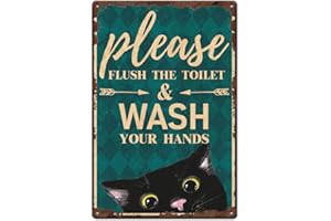 SUPERDANT Letrero de Metal para Inodoro de Gato,Letreros de Metal para Lavar Tu Mano,Placa de Baño,Cartel de Arte de Pared de Hierro,Cartel de Aluminio de Moda Antigua para Decoración Del Baño Del