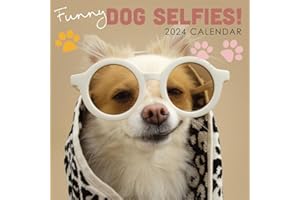 ROCHLI 2024 Funny Dog Puppy Selfies 12" x 12" Square Hanging Wall Calendar with Hilarious Selfie Photography. No Plastic. Daily, Weekly, Monthly 12 Month Planner, Calendar, Organiser