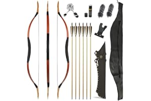 SHARROW Tir à l'arc Traditionnel Arc Classique et Flèches Ensemble Arc Long 25lbs-40lbs Fait Main Longbow Arc en Bois Mongol Horsebow Arc de Chasse pour la Pratique de la Chasse aux Adultes