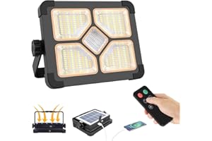 ERAY Faro LED Ricaricabile 150W, Faretto LED da Cantiere Portatile Con Telecomando 5 Modalità/Batteria da 15000mAh/296 perle LED/Pannello Solare, Ideale per Emergenza, Campeggio, Riparazione