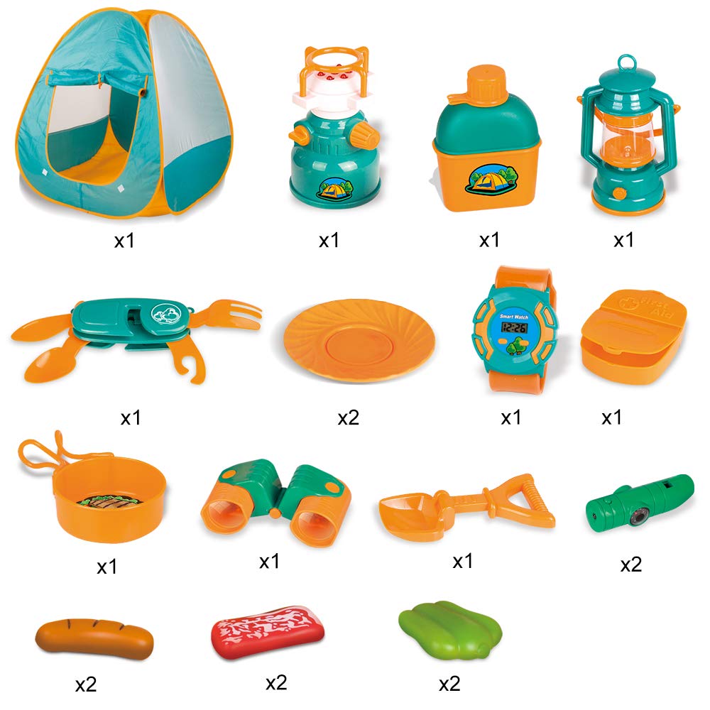 LBLA-Tente-De-Camping-Enfant-avec-Cuisine-et-Kit-de-Survie-Accessoires-dExtrieurJouet-Jeu-Aventurier-pour-des-Gamins-de-3-Ans