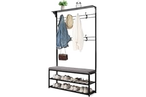 GuiMemi Hall Tree with Bench and Shoe Storage,Entryway Bench with Storage,Coat Rack with Shoe Storage,Entryway Furniture Shoe Rack for Front Door Entrance Black 39.3"x11.8"x67.7".
