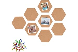GOIEHIR Tableaux en Liège Hexagon, 8 Pièces Panneau de Liège Hexagonal Auto-Adhésif, Avec 40 Punaises pour Suspension de Photos, Décoration Murale de Bricolage