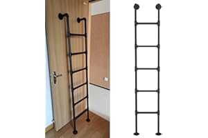 Yopappol Wall Mounted Attic Loft Ladder Black Interior Bunk Bed Ladder Metal Iron Fire Escape Ladder for Dorm,Library,Warehouse,Deck,RV,Boat, 330LBS Load(134cm/53in)