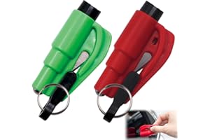 OIXYAZ 2 Piezas Rrompe cristales y cinturones llavero,Rompe Cristales Y Cinturones - Llavero De Emergencia 3 En 1- Rompe Cristales, Corta Cinturones De Seguridad