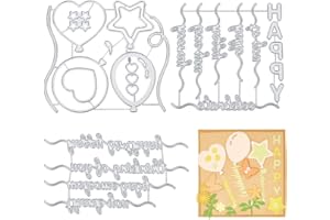 INFUNLY 26PCS Balloons Die Cuts for Card Making Happy Birthday Metal Cutting Dies Words Embossing Dies Cut Template for Anniversary Birthday Party DIY Scrapbooking Craft Albums Gift Card Decor