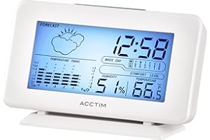 Acctim Vega LCD Weather Station Digital Alarm Clock with Temperature & Humidity - White