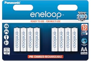 Panasonic eneloop, pile Ni-MH prête à l'emploi, AA Mignon, pack de 8, min. 1900 mAh, 2100 cycles de charge, aux performances élevées et avec une faible autodécharge, pile rechargeable