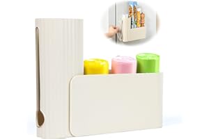 xiruiubao Porta Sacchetti Spazzatura, 2 in 1 Organizzatore per Sacchi di Plastica Pieghevole, Dispenser per Sacco della Spazzatura a Parete per Bagno Cucina Ufficio (Bianco Latte)