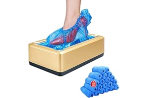 KENSBRO Cubiertas para zapatos desechables, portátiles automáticas con 100 fundas desechables para zapatos, dispensador automático de cubiertas para zapatos para el hogar, oficina, fábrica (dorado)