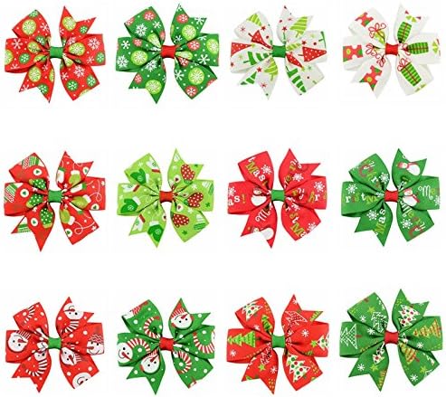 Christmas Children Teens Girl hair bow Grosgrain Boutique Alligator PACK OF 12 PCS