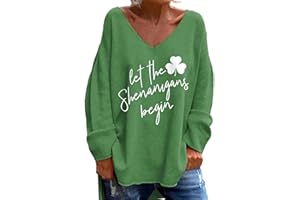 Cocila t Shirts for Women UK V Neck Top Festive Casual T Shirt Green St Patrick's Day Hats Paddys Day Tshirt Womens Cotton T Shirts Womens Plus Size Clothes Shamrock Long Sleeve