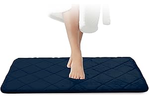 ‎JAWAONLINE JAWAonline Badezimmerteppich Blau - Pflegeleichte Badematte Memoryschaum - Extrem Saugfähiger Badteppich - Badvorleger rutschfest - Waschbarer Bad Teppich Badezimmer - Duschvorleger 50x80cm