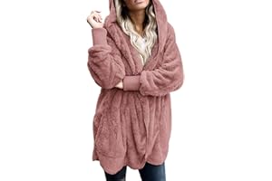 Tuopuda Damska bluza z kapturem, oversize, płaszcz zimowy, pluszowa kurtka z długim rękawem, ciepły kardigan, kurtka zimowa z dzianiny, z kapturem i kieszeniami