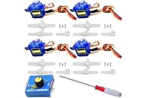 JYUDAUFU 4 Stück 9g 180° Mikro-Servomotor mit Servotester mit Mini-Schraubendreher, für RC-Spielzeug/Roboter/Modellflugzeug, intelligenter Autohubschrauber/für Arduino/für Raspberry Pi/DIY
