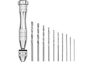 PANSYFEN Handbohrer Mini Schraubstock-Handbohrmaschine mit 10 Stück Spiralbohrer (0,8-3 mm) Aluminiumlegierung Mikro Handbohrer Set für DIY Modell Epoxidharz Schmuck Handwerk Holz Bohren Silber