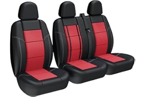 TOYOUN Van Seat Covers Universal Fit Most Vans Trucks Lorry Front Single and Double Seats — Faux Leather Mesh Fabric, Black and Red