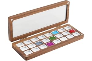 ‎PH PANDAHALL PH PandaHall Leere Aquarellfarbenpalette 24 Gitter Holz Farbmischtablett Mit Deckel Reise Wasserfarbenbox Langlebiger Koffer Für Maler Studenten Erwachsene Studio Zuhause Kamel