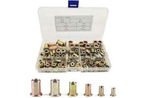 KNR HARMONY Tuercas de remache roscadas de acero al carbono, 150 unidades, kit surtido de tuercas de remache M3 M4 M5 M6 M8 M10, chapado en zinc, tuercas de remache de cabeza plana