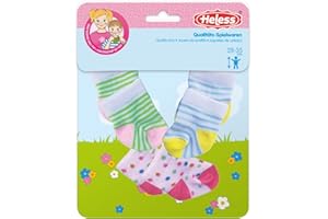 Heless 8791 - Vestiti per Bambole con Design di Animali Divertenti, Set di 3 Calzini con Motivi Colorati in 3 Disegni, per Bambole e Peluche di Dimensioni 28-35 cm