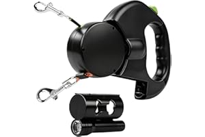 Nimomo Hundeleine Rollleinen, Automatische Leinen Einziehbare Doppel-Hundeleine Dog Lead Pet Leash 1 Abschleppseil 2 Doppel mit Taschenlampe und Taschenspender