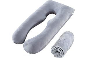 SLIGUY Funda de almohada de embarazo en forma de U, funda de almohada de repuesto de 57 pulgadas, utilizada para almohadas de maternidad, tela elástica de doble cremallera, súper suave, tipo universal