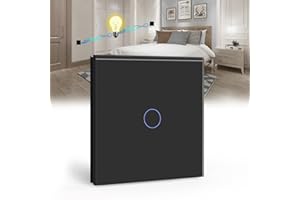 BSEED Interruptor Táctil de Pared 1 Gang 2 Vías Negro - Interruptor de Luz Con Panel de Vidrio Templado