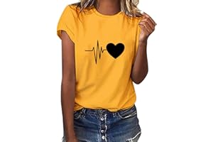 Tuopuda Camiseta de Mangas Cortas Mujer Corazón Impresión tee Clásico con Cuello en Redondo Basica Camiseta Ligera de Algodón Ablandado Verano Casual Tops