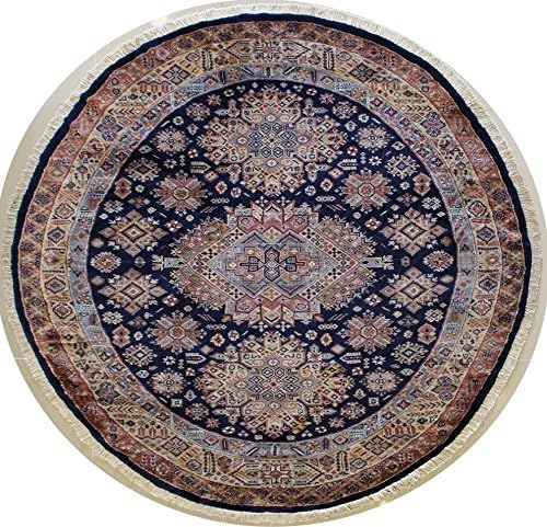 7'9 x 7'11 Caucasian Area Rug with Silk & Wool Pile - | a 8x8 Round Rug | An Authentic Hand Knotted Caucasian Design Rug