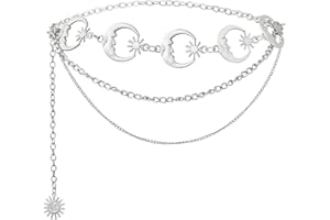Vikrami lighting Fashion Multilayer Chain Metal Belly Chain Belt, Moon Star Belt Chain Waist Chain Belt for Women Adjustable Belt Sun Body Chain Belts Girls Goth Belt Vintage Women's Belts Jewelry