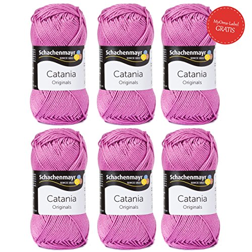 Catania Wolle Azalee Fb 398 (rosa) - Baumwolle zum Stricken - Schachenmayr Catania Wolle - Baumwolle zum Häkeln - Wolle Catania Schachenmayr - 100% Baumwolle - 6x50g- GRATIS MyOma Wollrausch Label pro Lieferung