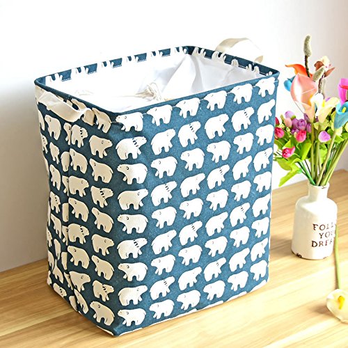 Addfun®Prämie Stoff Faltbare Rechteck Wäschekorb,Kleider Wäschekorb Kinder Spielzeug Lagerung Halter mit Lids,36X26X40CM( Eisbär) - 2