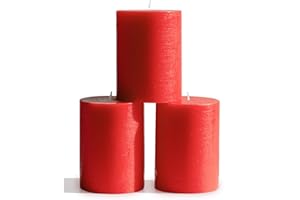 CANDWAX 7.6x10.2 cm Pillar Candle Set of 3 - Decorative Red Christmas Candles Unscented - Ideal as Wedding Candles or Christmas Candles for Home - Red Candles