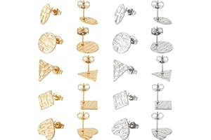 UNICRAFTALE 20 pieza 2 colores 5 estilos Arete de Acero Inoxidable Redondo Corazón Rombo Triángulo Aretes para Hacer Joyas Postes de Aretes Texturizados con Oreja Trasera