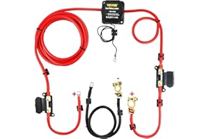VEVOR Kit de Relais Sensible à la Tension 12 V 140 A Kit d'Isolateur de Batterie Double, Relais de Batterie Charge Divisé Universel Étanche avec Câble de Batterie de 6 m pour VTT UTV Camions Camping