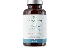 L-LYSINE 1500 mg + Vitamine C | Immunité (Herpès, Bouton de Fièvre) & Energie | 120 Gélules Vegan | Fermentation Végétale | Acide Aminé Essentiel | Sans Excipients | Made in France | Terravita