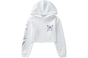 Aiihoo Enfant Fille Sweat Shirt Tie-Dye Papillon Imprimé T-Shirt Manche Longue Sweat Mignon Crop Top Sport Jogging Mode Haut Court Casual Confortable Sportswear 3-12 Ans