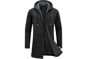 KUDORO Cardigan Homme Long à Capuche Zippé Pull Veste en Maille Homme Hoodie Épais et Décontractée Chandail Homme Sweats à Capuche Homme