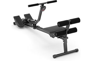 HOFTME Rudergerät für Zuhause, Klappbar Hydraulisches Fitness-Rudergerät mit 12 Widerstandsstufen, Multifunktionaler Rückenlehne, Trainingsgerät für das Ganzkörpertraining