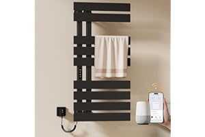 EMKE Handtuchheizkörper Elektrisch 1000 x 500 mm, WiFi Smart Thermostat Elektrischer Badheizkörper Handtuchhalter, Handtuchwärmer Elektrisch für Alexa und Google Home und APP Schwarz 320W (Left)