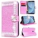 Produktbild SMART LEGEND Lederhülle für Samsung Galaxy J3 2017 J330 Ledertasche Glitzer Hülle Rosa Rot Bling Diamant Schutzhülle mit Kartenfach Handyhülle Premium PU Leder Flip Wallet Case Protective Cover Innere Weiche Silikon Bookcase Handy Tasche Schale mit Kartenfächer Magnetverschluß Standfunktion Etui