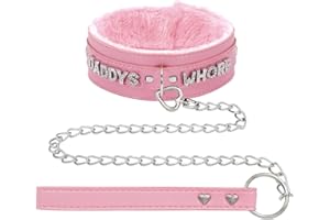 ADEMISHIA Pink Fluffy Choker Necklace For Women, Soft Plush Leather Collar With Rhinestones Letters Punk Gothic Cosplay Jewelry