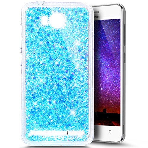 Huawei Y3 II Hülle,Silikon Schutzhülle für Huawei Y3 II,Huawei Y3 II Bling Hülle,Ukayfe Luxus Schön Shiny Glänzend Glitzer Weiche TPU Abdeckung Crystal Silikon Tasche Schutzhülle Shinning Strass Rückseite Hülle Etui Cover für Huawei Y3 II (Blau)
