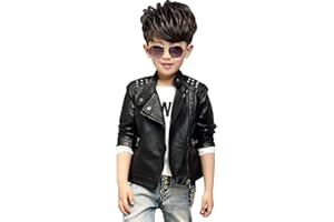 SXSHUN Blouson Faux Cuir Enfant Garçon Filles Manteau Manches Longues Blouson Style Motard Matelassé