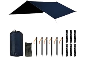 SUFTMUOL Waterproof Camping Tarp Hammock Rain Fly Backpacking Tarp Portable Tent Cover Shelter PU10000 MM 3X3 M 10X10 Ft Heavy Duty Ripstop 420D Oxford Windproof Snowproof for RV Car Truck Side Shade Awning