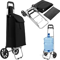 Chariot De Courses Pliable SereneLife - Capacité 50 Kg, Roues 360°, Housse Imperméable, Cadre Acier, Noir