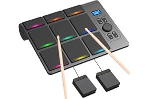 OYAYO 9-Pad Portable Electric Drum Kit with LCD Screen, Dual Stereo Speakers & Pedals – Digital Drum Set for Beginners/Pros, PC/MAC Compatible, Home Practice & Live Performance